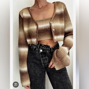 12th Tribe Brown and Cream V-Neck Sweater Set